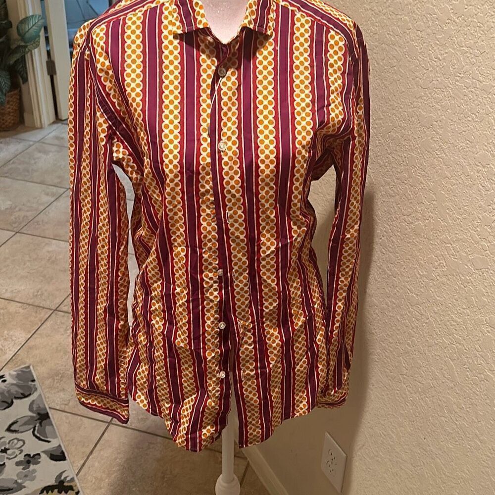 Brian Dales Size 39 M Mod Print Dress Shirt Italian European Bold Statement New